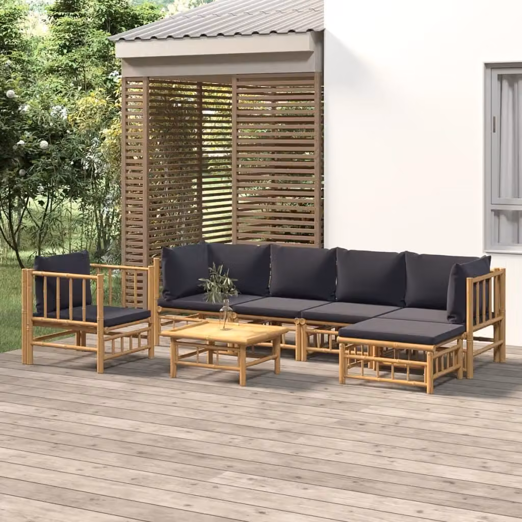 Maison Exclusive - Set da giardino da 7 pezzi con cuscini in bambù grigio scuro