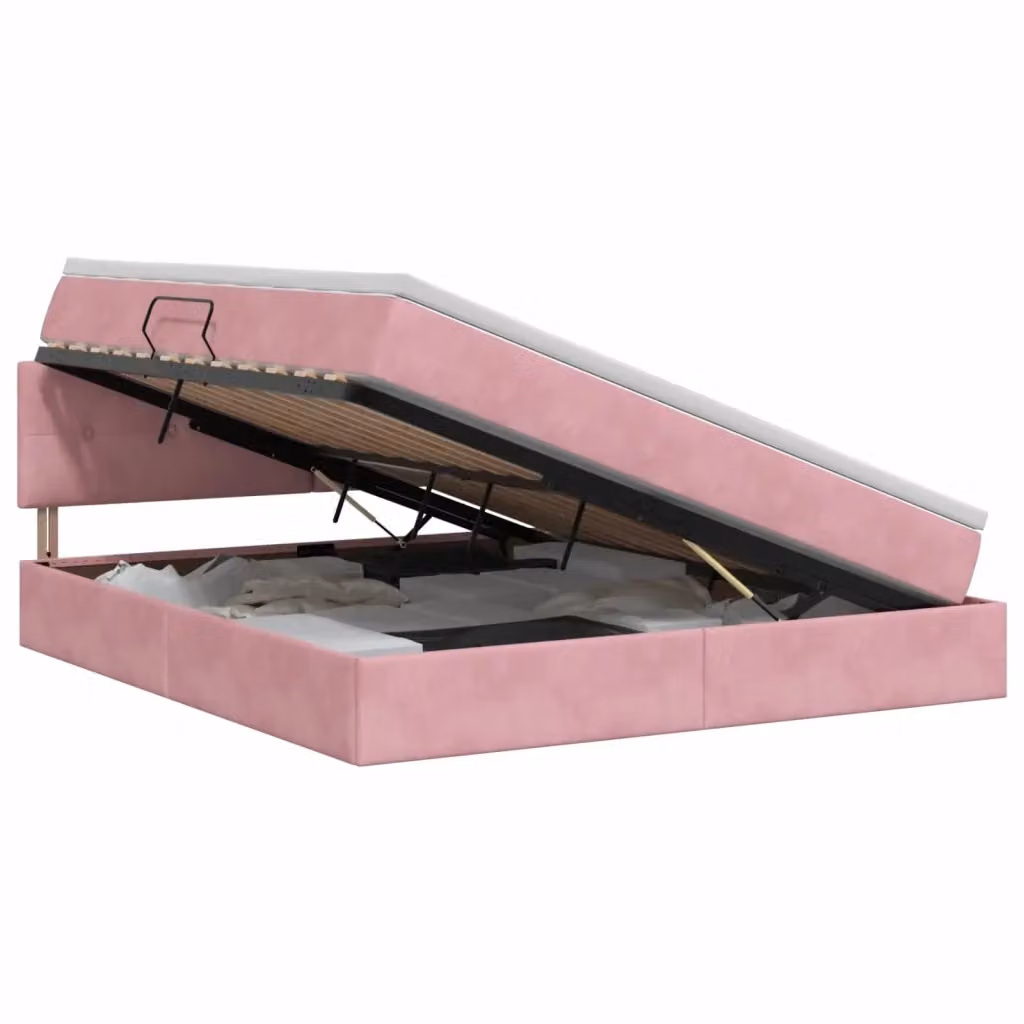 Letto con Contenitore vidaXL in Velluto Rosa con Testiera, L/P: 180 x 200 cm – 2