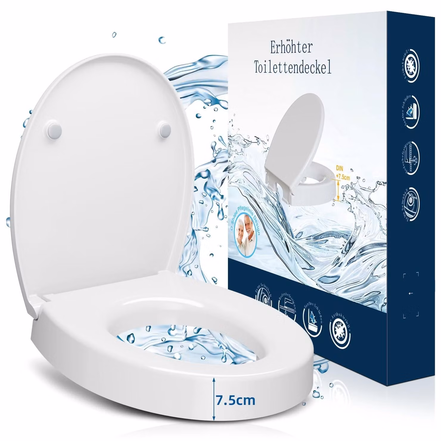 Copriwater rialzato da 7,5 cm con chiusura ammortizzata