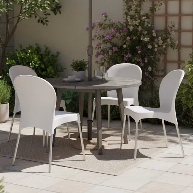 Set di 4 sedie da esterno Eclectic DMORA bianche impilabili per giardino e terrazzo – 1