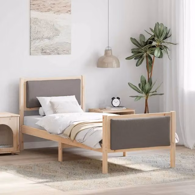 Letto con testiera in tessuto vidaXL in legno di pino, L/P/H: 80 x 200 x 104 cm, disponibile in beige o grigio