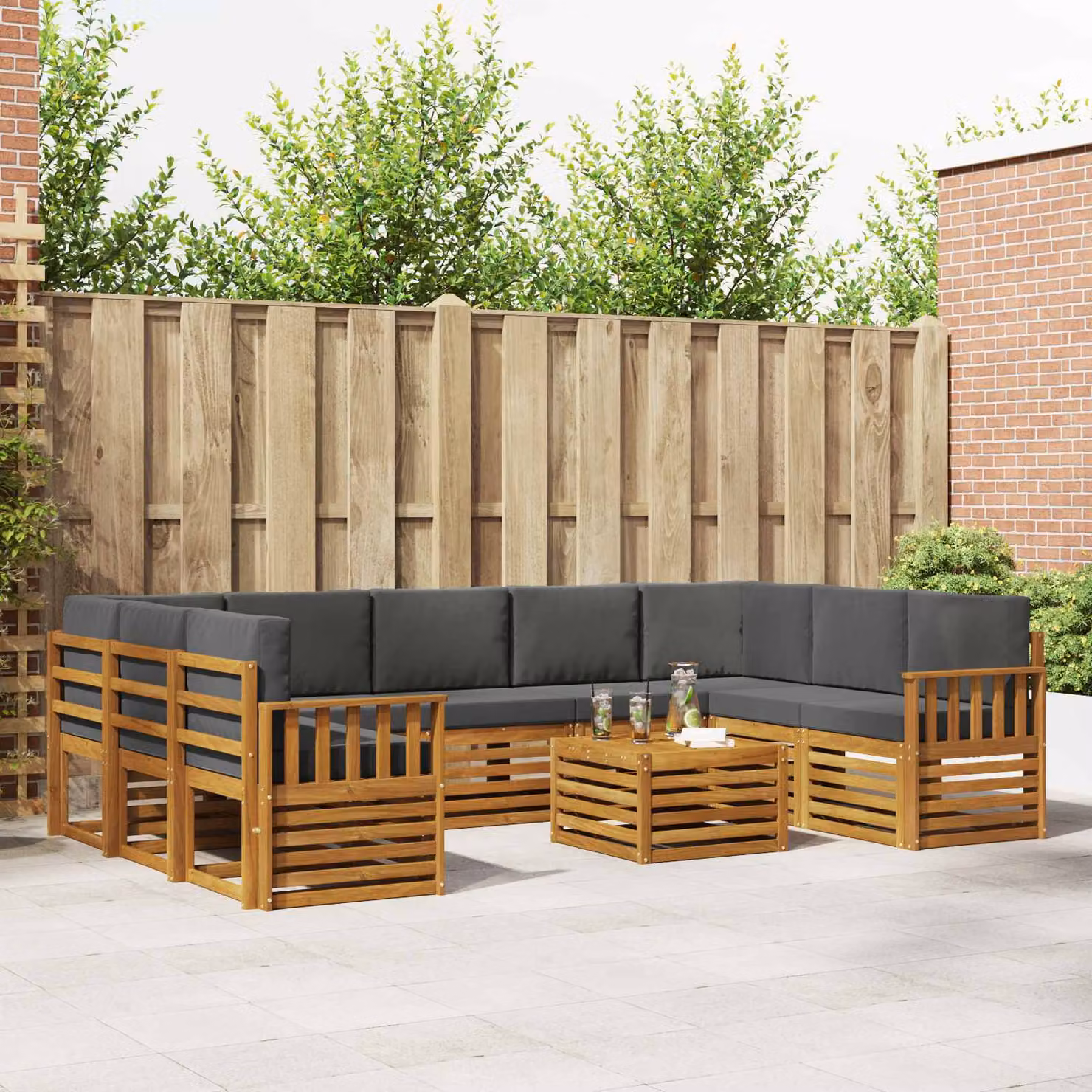 vidaXL Set di divani da esterno componibile a L in legno di acacia con cuscini, colore beige e antracite