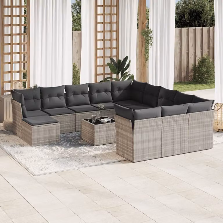 Maison Exclusive - Set Divani Giardino 13 pz con Cuscini Grigio Chiaro Polyrattan