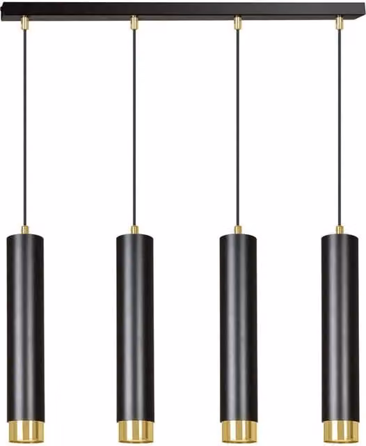 Lampadario a sospensione moderno Emibig KIBO in metallo nero e oro con 4 lampadine GU10 dimmerabile e altezza regolabile