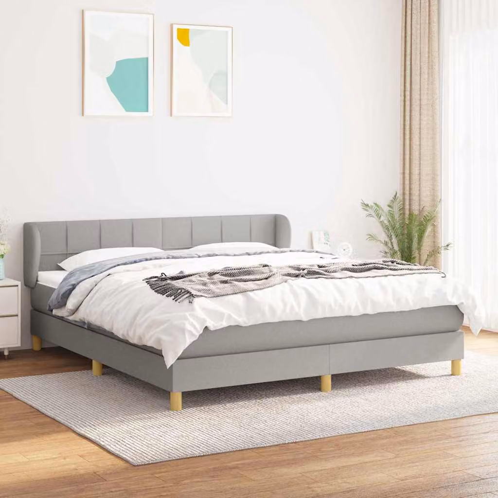vidaXL Giroletto a Molle con Materasso Ibrido in Tessuto Grigio Chiaro e Bianco L/P/H: 180 x 200 x 88 cm – 1