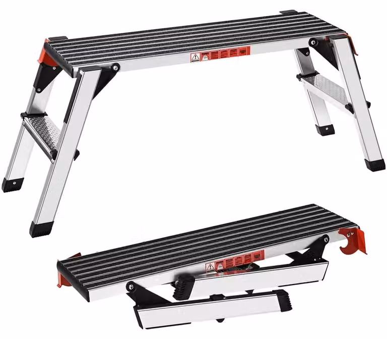 Piattaforma di lavoro pieghevole in alluminio, 2 gradini, portata massima 150 kg, dimensioni 96x30 cm