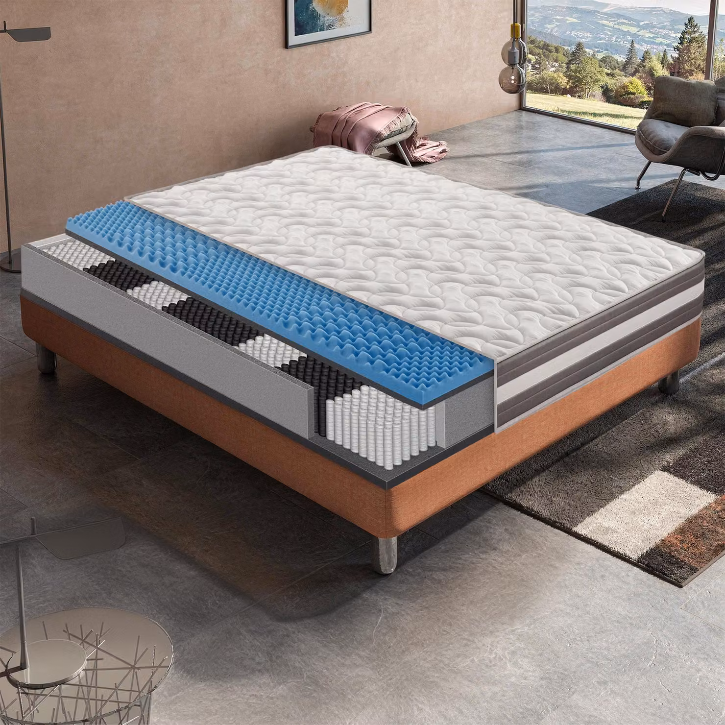 Materasso 160x200 cm, Alto 26 cm, 800 Molle Insacchettate, 5 zone differenziate, Rigidità H3, Memory Foam 5 cm, 100% Italy