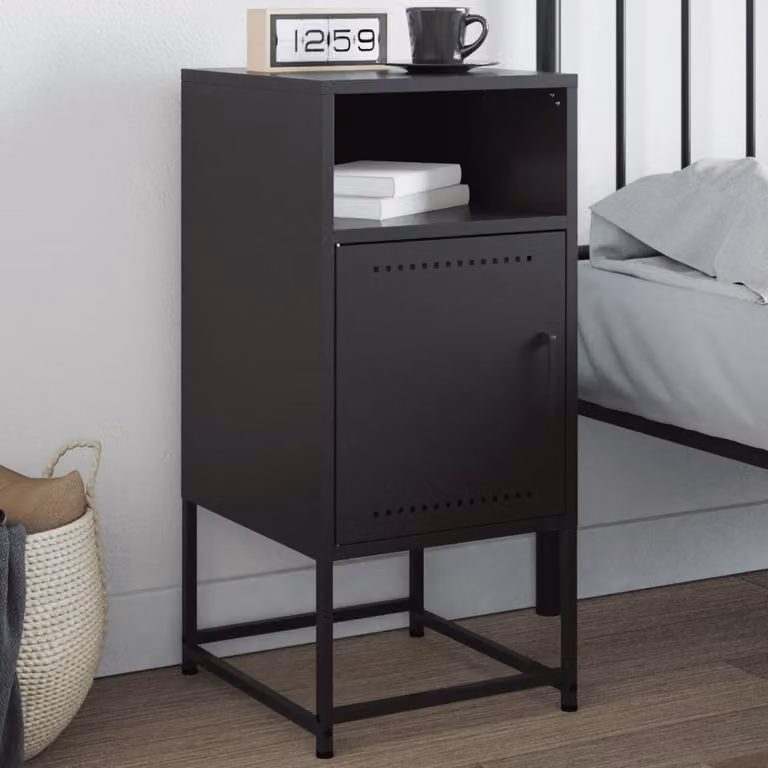 Comodino nero in metallo vidaXL da appendere al muro, stile industriale, L: 36 cm, P: 39 cm, H: 78 cm