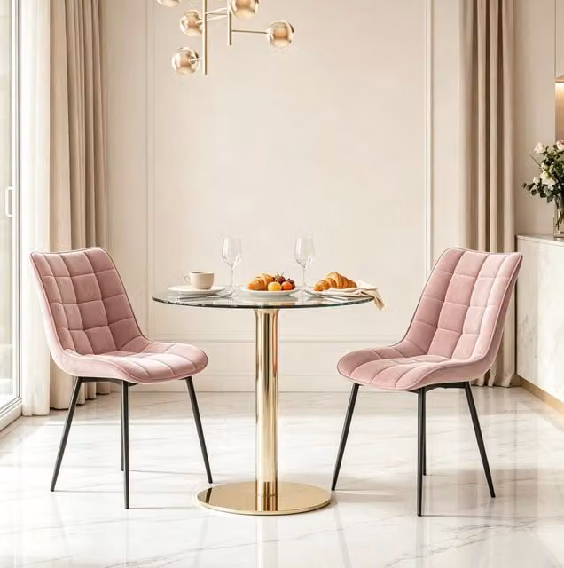 Sedia da pranzo 46x39x85,5 cm in velluto rosa, set di 2, stabile –