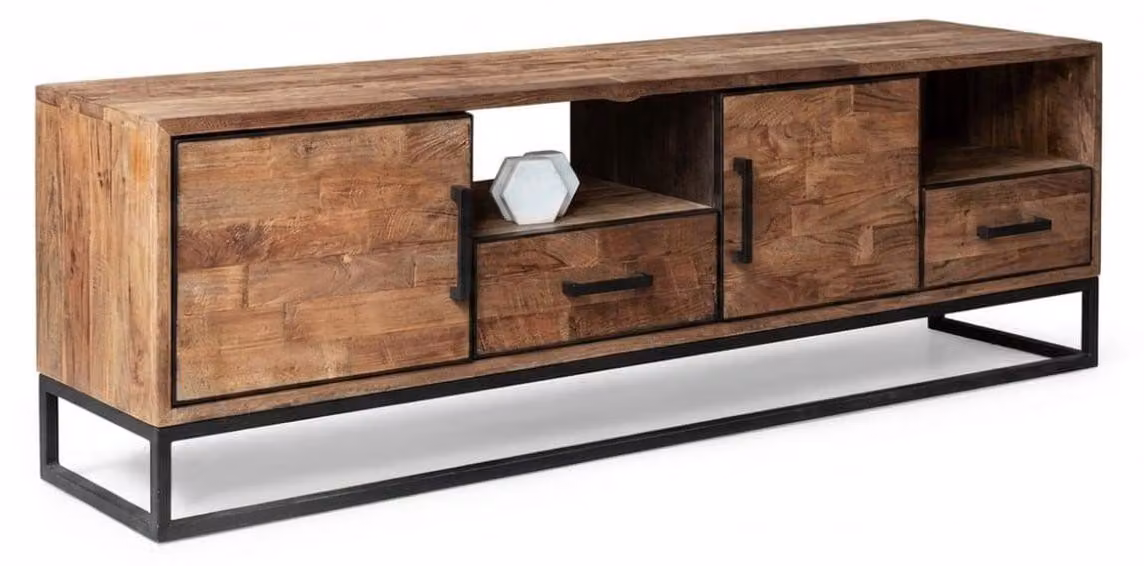 Mobile TV a basso design, realizzato in legno massello, con ampio spazio di stoccaggio