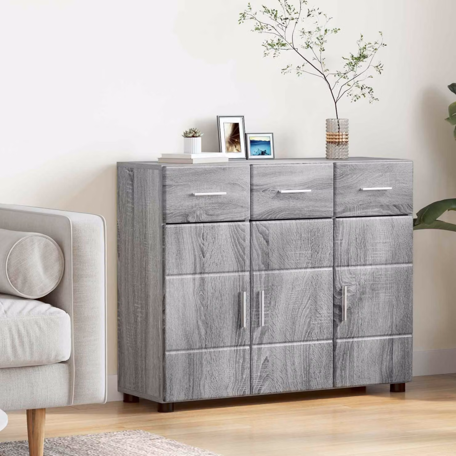 Credenza moderna vidaXL FLORIN in MDF grigio L: 88,5 cm, P: 30,5 cm, H: 73 cm