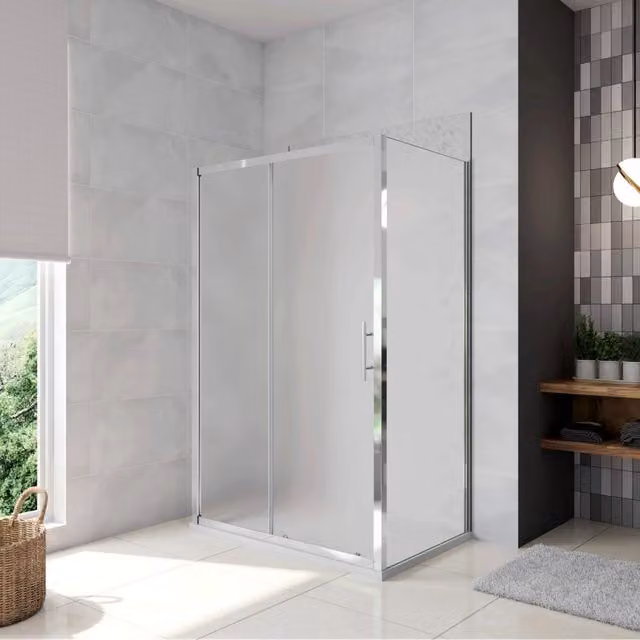 H.185 cm Box Doccia a Tre Lati Porta Scorrevole con 2 Parete Fissa Vetro Temperato 5 mm Satinato Opaco 100x80x80 cm