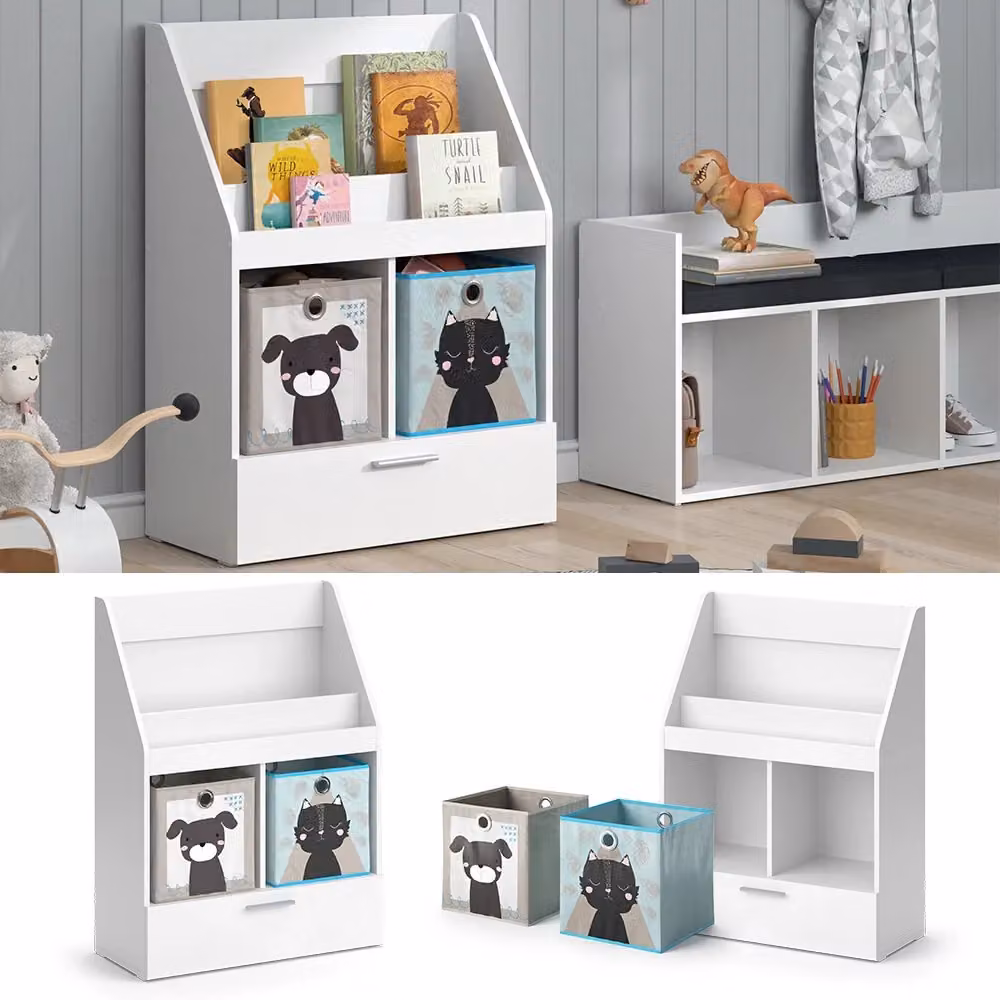 Libreria per bambini Vicco Luigi colore bianco con cassetto e scatole pieghevoli L: 72 cm, H: 96.2 cm – 2