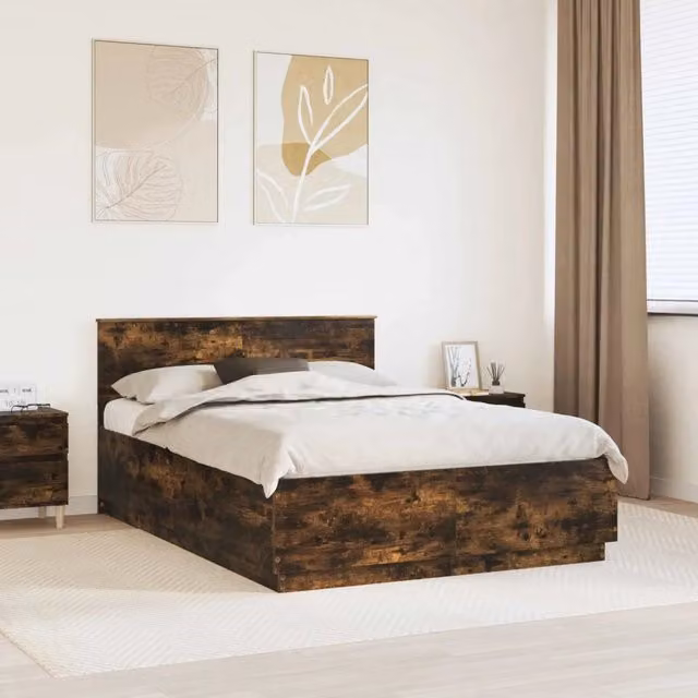 Struttura del letto con strisce LED Rovere fumé 140 x 200 cm 3408079