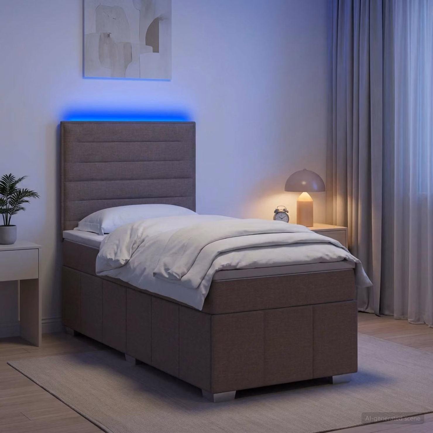 Letto Box Spring vidaXL con Materasso a Molle Insacchettate e Illuminazione LED, Colore Tortora, L/P: 100 x 200 cm