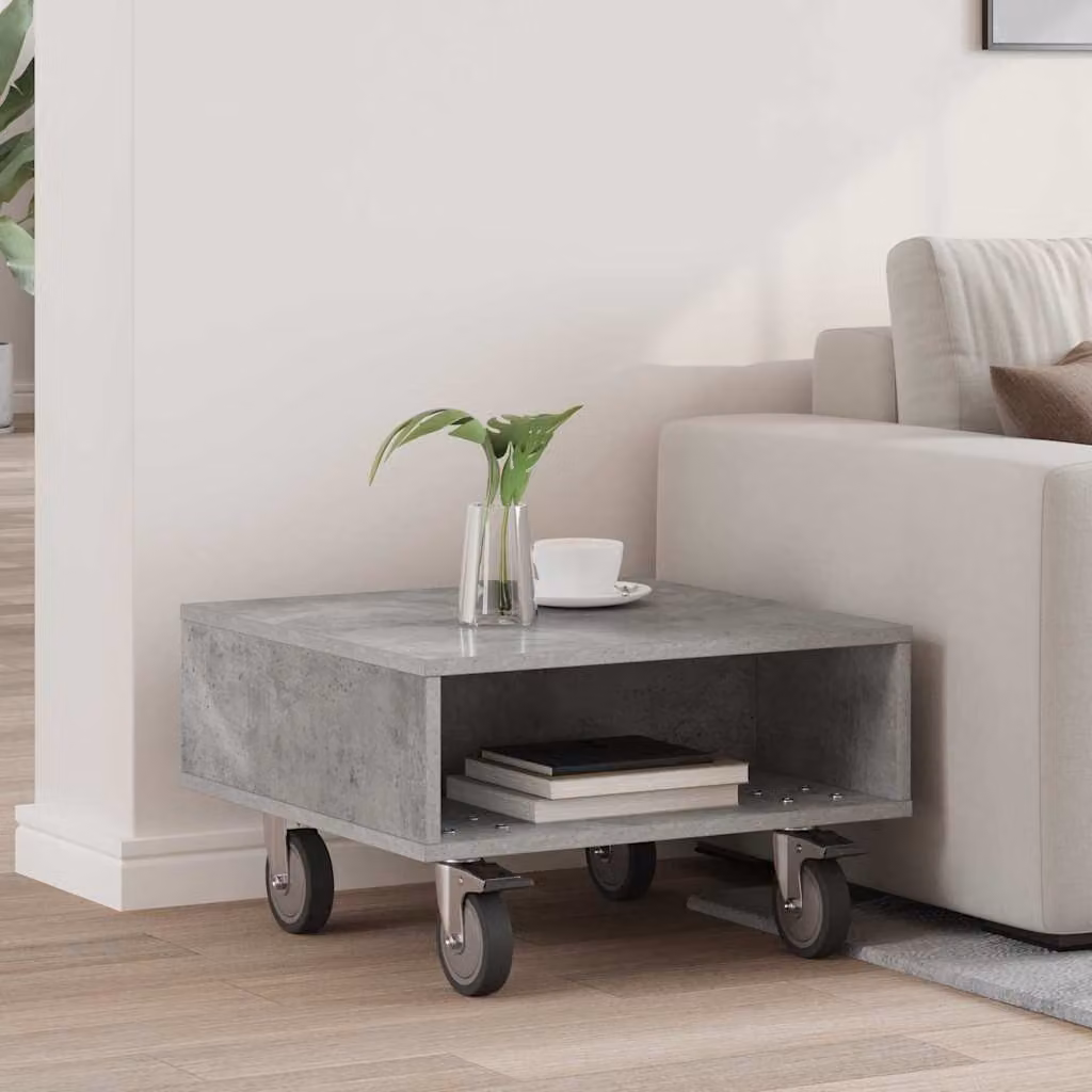 vidaXL Tavolino quadrato con ruote in MDF grigio, L 50,5 x P 50 x H 30 cm