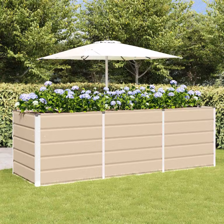Fioriera vidaXL in acciaio e plastica, colore beige/bianco, L 240 cm x P 80 cm x H 75 cm