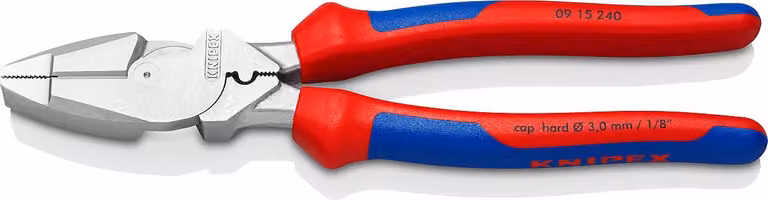KNIPEX 09 15 240 Pinza combinata di potenza "Lineman's Pliers" Modello americano con manici multicomponente cromati 240 mm