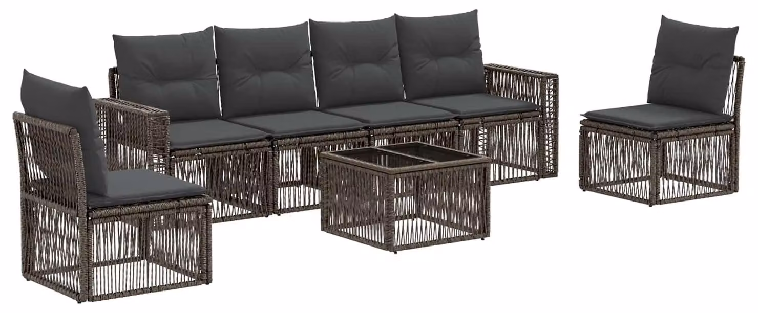 Set Divano da Giardino 7 pcs Grigio e Grigio Scuro polyrattan