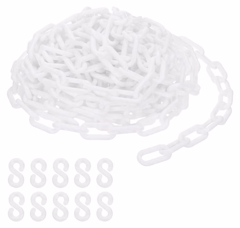 Catena in plastica da 8 mm, 12 metri, bianca, con 10 ganci, catena di delimitazione