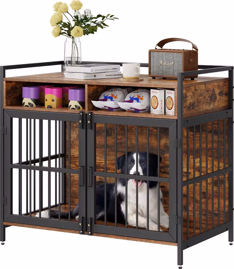 VEVOR gabbia per cani 1041x599x919mm cassa per cani realizzata con struttura Acciaio al carbonio e truciolato P2 tavolino vintage gabbia in filo metallico gabbia per animali domestici con doppia porta design stile arredamento cassa per cani cassa per cani