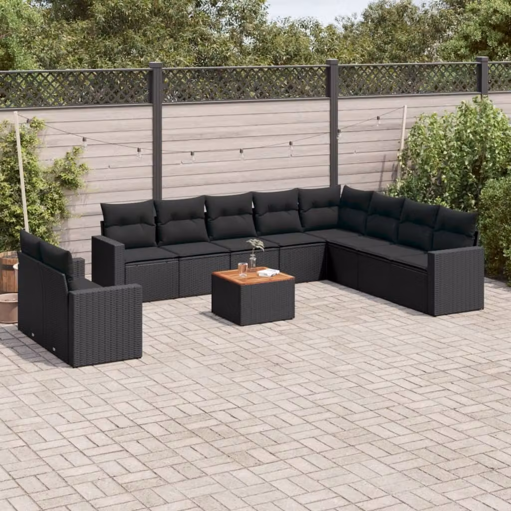 Maison Exclusive - Set Divani da Giardino 11 pz con Cuscini in Polyrattan Nero
