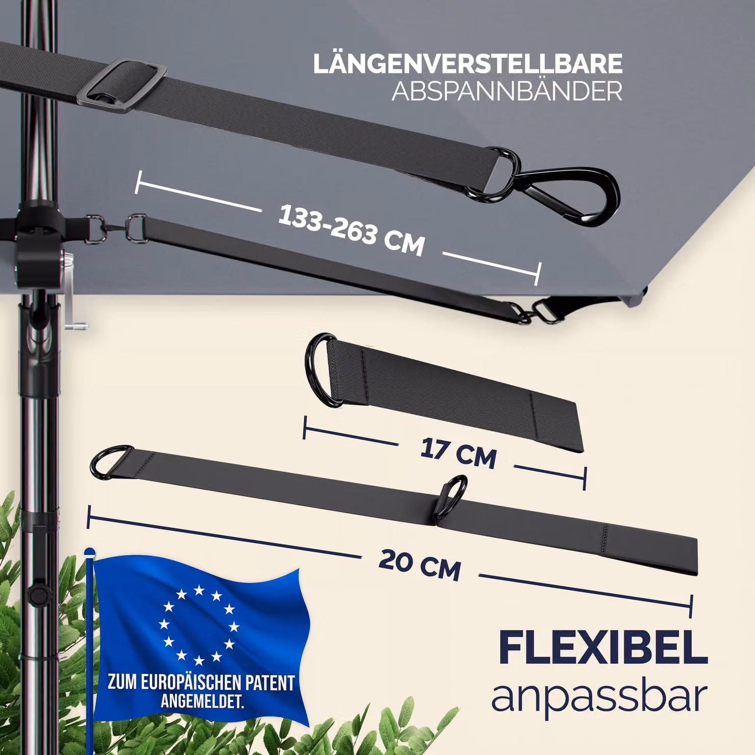 Kit di fissaggio antivento Kingsleeve per ombrellone decentrato in poliestere e metallo nero – 3
