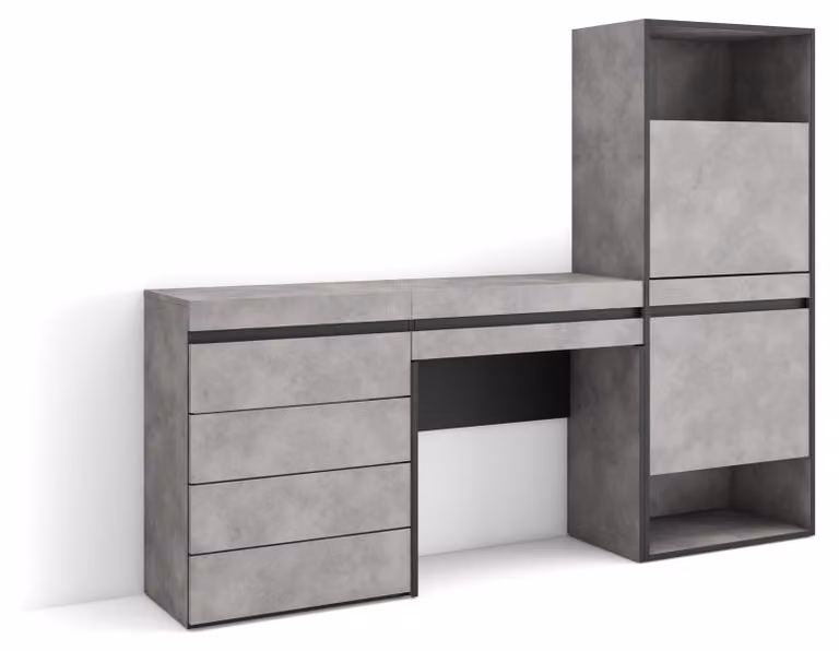 Armadio per scarpe, dimensioni 187x145x35 cm, con 2 ante a battente, 2 scomparti aperti, colore cemento