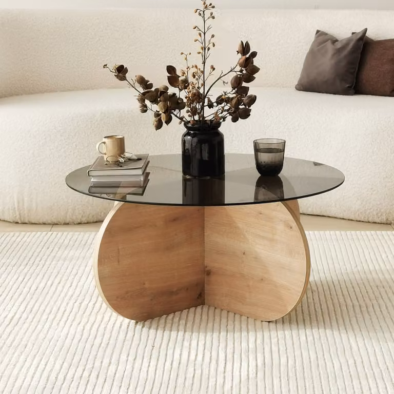 Skye Decor, Bubble - Sapphire Oak, Fume, tavolini, rovere, vetro, 75 x 35 x 75 cm