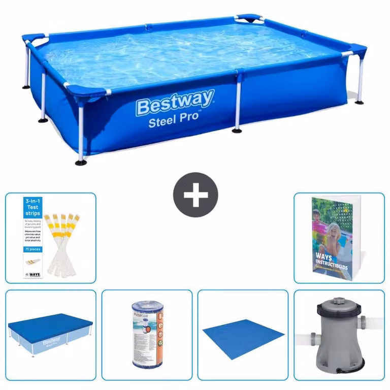 Bestway Steel Pro, piscina rettangolare - 221x150x43 cm - composta da 5 parti, modello S167