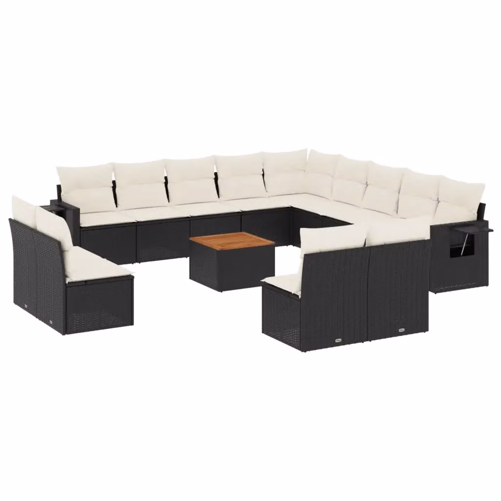 Set di Divani da Giardino a Forma di U vidaXL in Polyrattan Nero con Cuscini e Tavolino da Esterno – 2