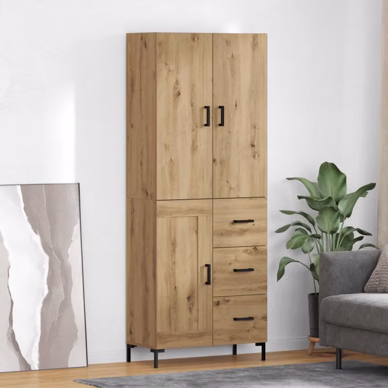 Credenza moderna vidaXL in legno e MDF color rovere, L: 69,5 cm, P: 34 cm, H: 180 cm