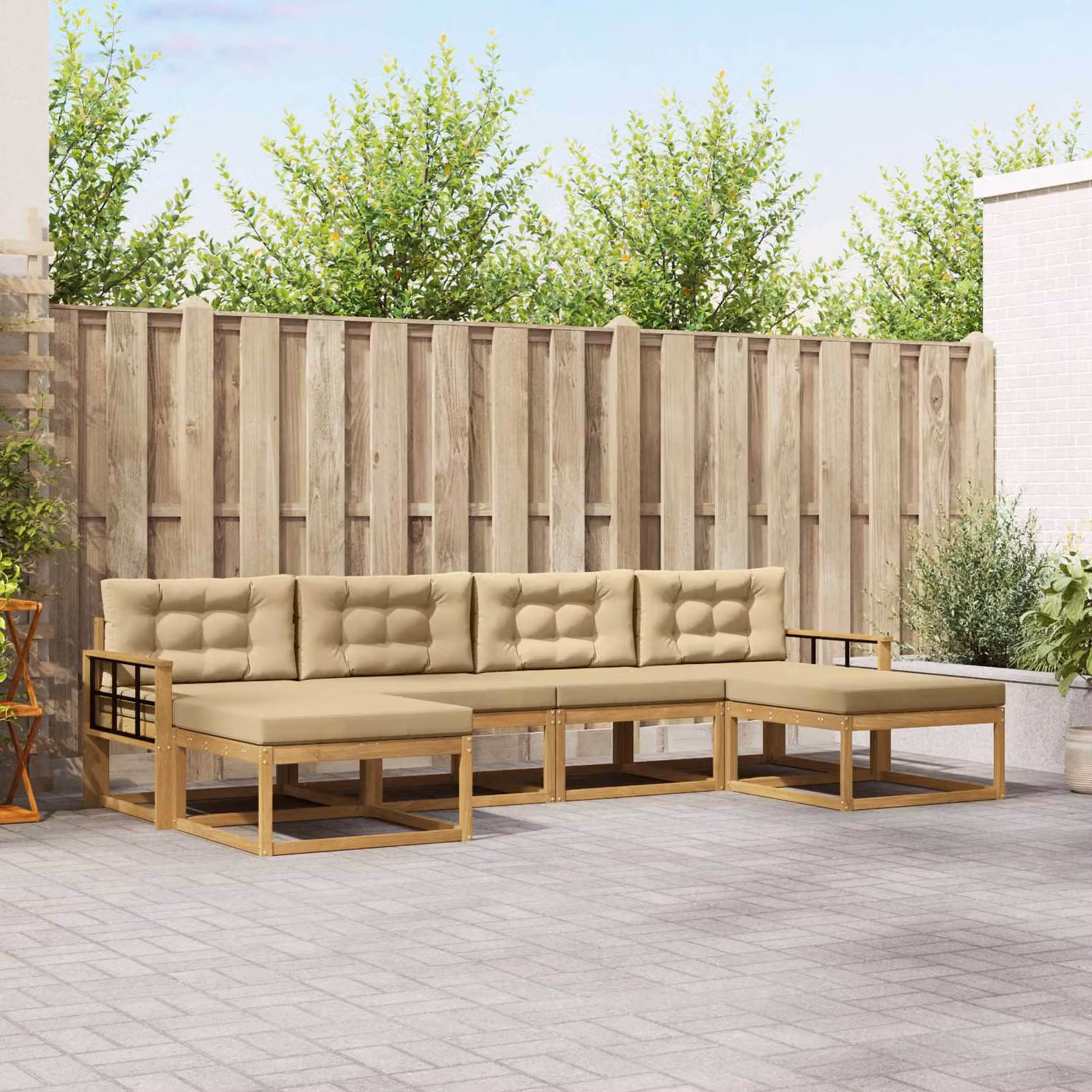 Set di divani da esterno vidaXL 6 pz in legno di acacia con cuscini Bianco e Beige