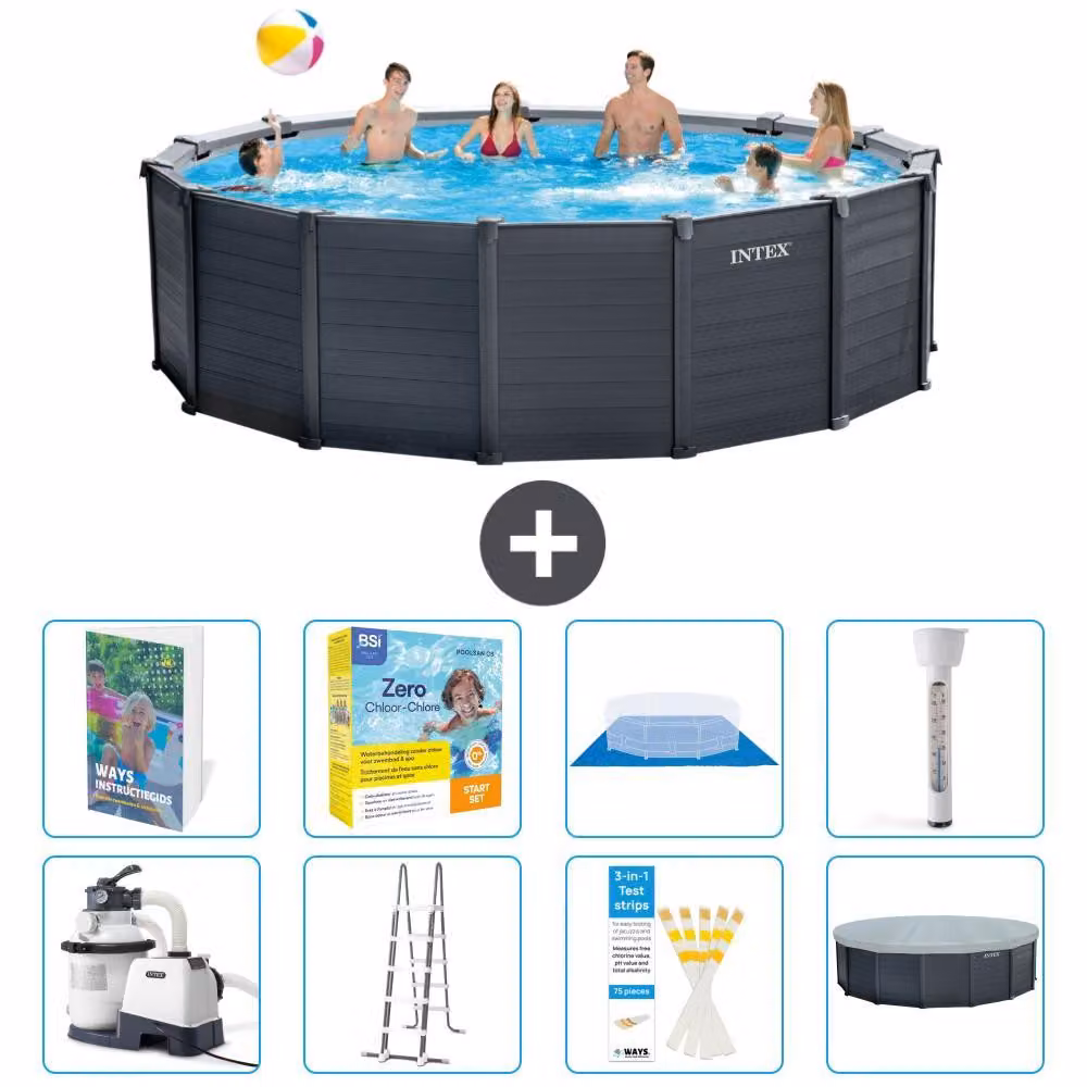 Pannello per piscina in grafite, modello Rund - 478x124 cm - composto da 7 elementi, codice prodotto S532