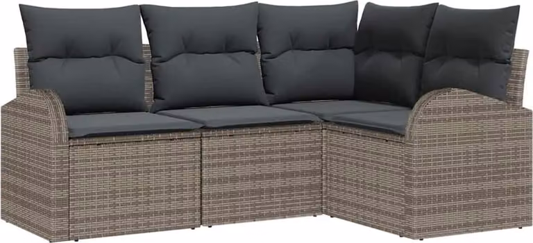 Set Divano da Giardino con cuscino 4 pcs Grigio polyrattan