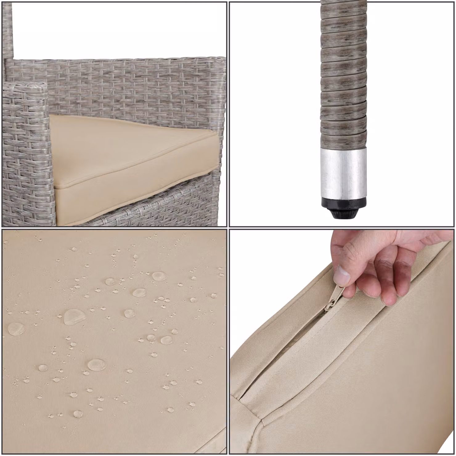 Set di 2 sedie da giardino Casaria in polyrattan e metallo colore beige per esterno e balcone – 3