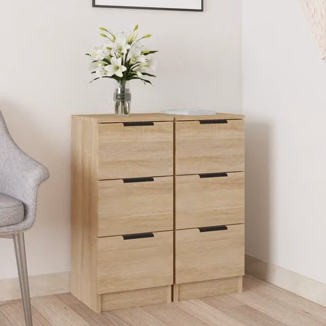 Set di 2 credenze moderne vidaXL in legno color rovere beige, sospese a parete, L/P/H: 30 x 30 x 70 cm