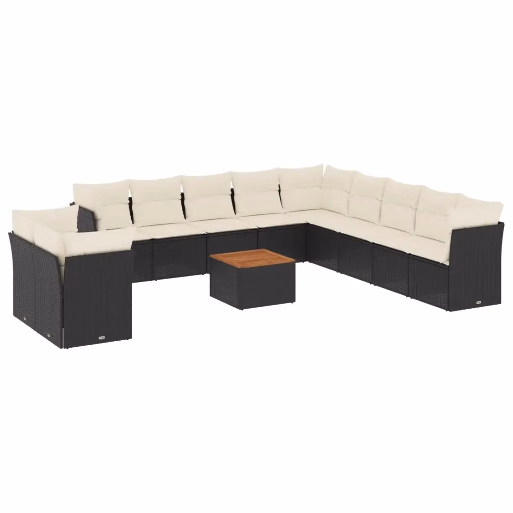 vidaXL Set Divani da Giardino a Forma di U in Polyrattan Nero con Cuscini e Tavolino da Esterno – 2