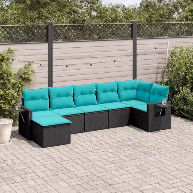 Set Divani da Giardino 7 pz con Cuscini Nero in Polyrattan 3220476