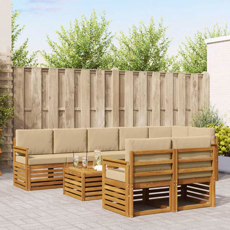 Set di divani da esterno vidaXL 9 pz in legno di acacia con cuscini beige e marrone per giardino e terrazza