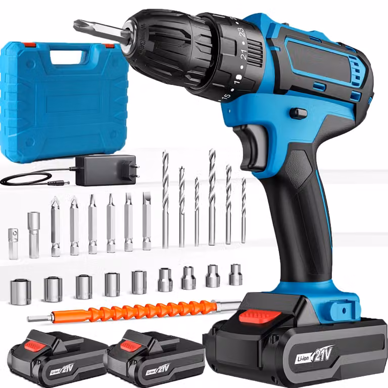 Trapano avvitatore a batteria - Trapano da 21V - 2 velocità - 25+3 livelli di coppia - 1800 giri/min - 2 batterie - Ideale per lavori di ristrutturazione