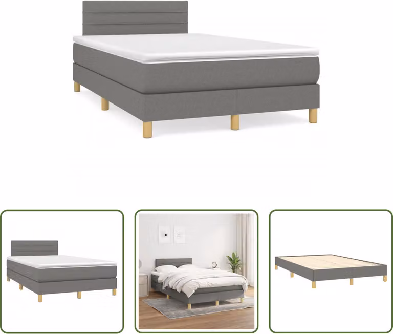 The Living Store Letto a molle con materasso grigio scuro 120x190 cm in tessuto