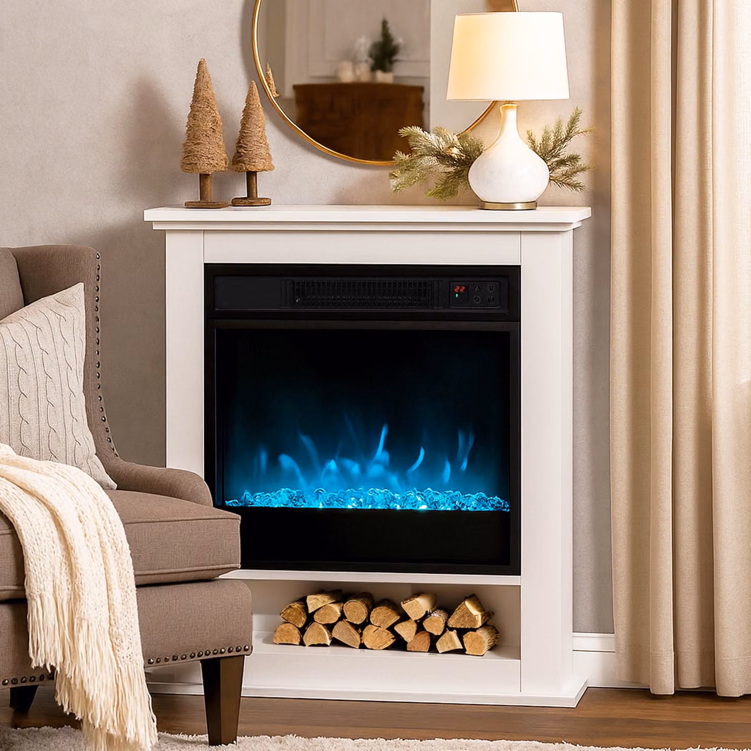 Camino Elettrico HOMCOM 1800W con Fiamme a 9 Colori, Telecomando e Timer, Bianco – 2