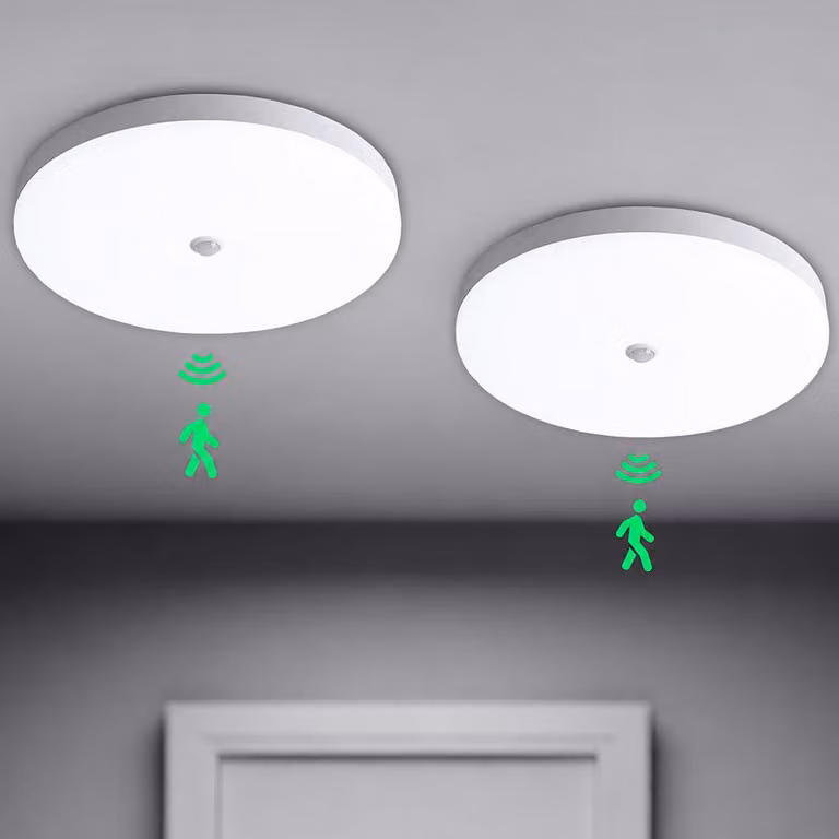 set di 2 plafoniere a led con rilevatore di movimento, plafoniera da interno per bagno cucina soggiorno cantina camera da letto corridoio, bianco freddo 18W Ø22cm