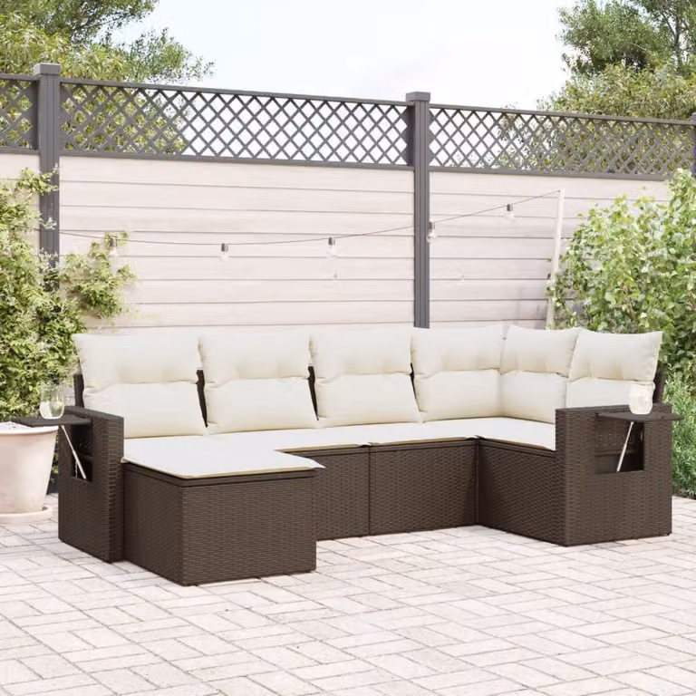 vidaXL Set Divano da Giardino a L 6 pz in Polyrattan Marrone con Cuscini Imbottiti e Tavolino