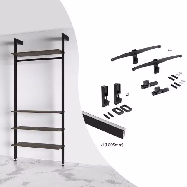 Kit di staffe per ripiano in legno con modulo e asta di sospensione da 1 m Zero di Emuca, colore Grigio pietra opaco