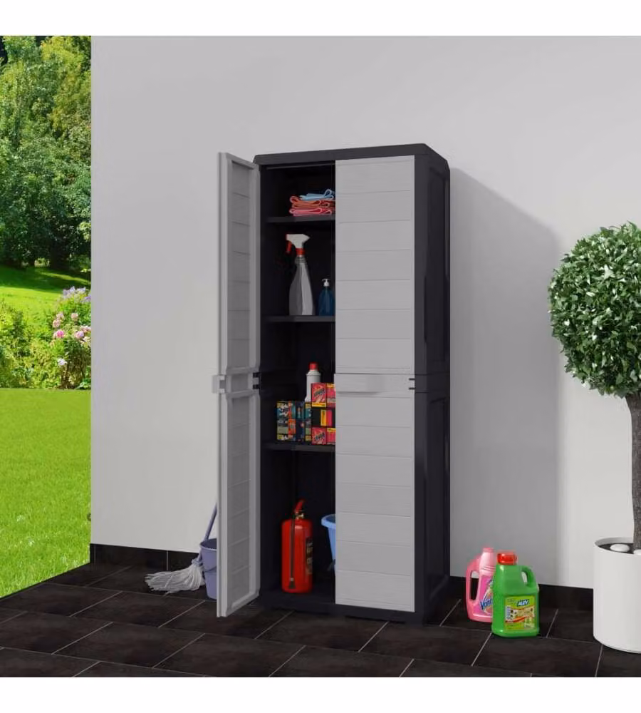 Armadietto da Giardino a 3 Ripiani Nero e Grigio