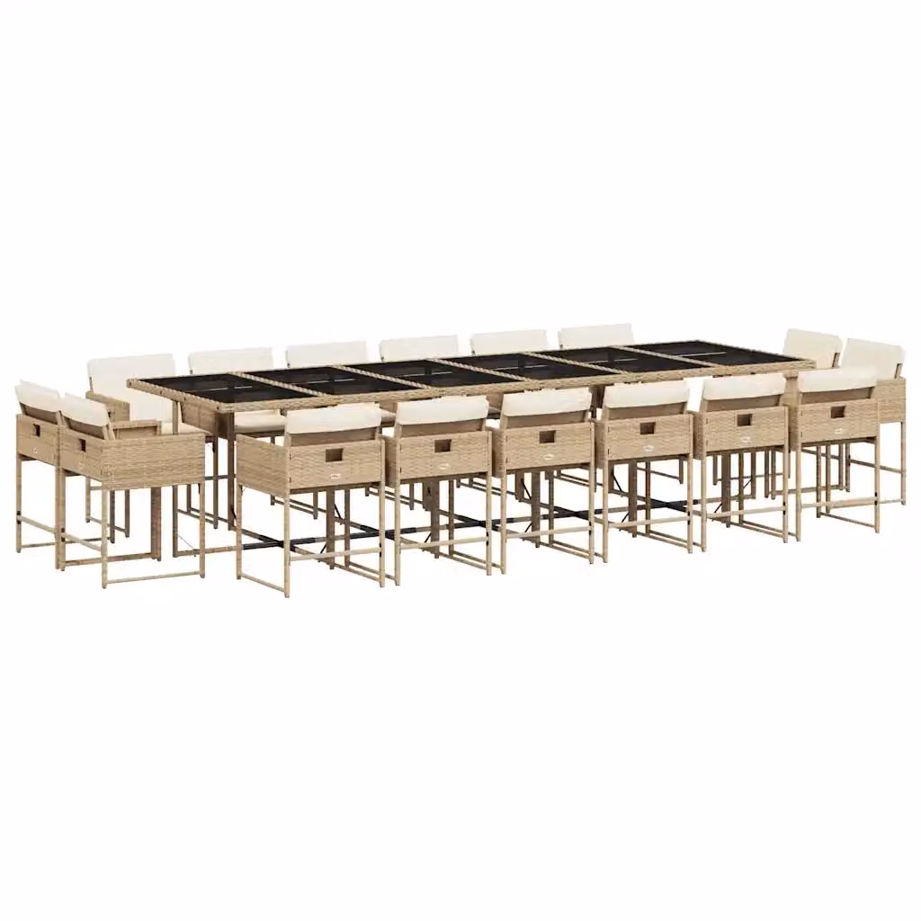 Set da pranzo da giardino vidaXL in polyrattan con cuscini beige e piano in vetro per terrazzo o giardino, 17 pezzi – 2