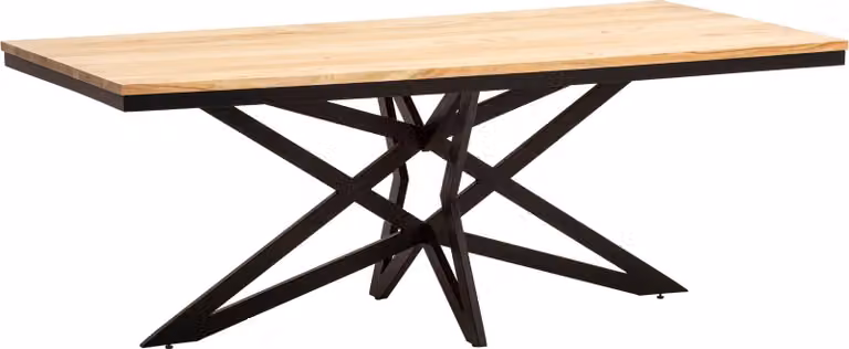 WOHNLING Tavolo da pranzo 200x100x77 cm Legno massello di acacia Tavolo da pranzo in metallo Tavolo da cucina industriale con base a stella Tavolo in legno Grande tavolo da pranzo Sala da pranzo