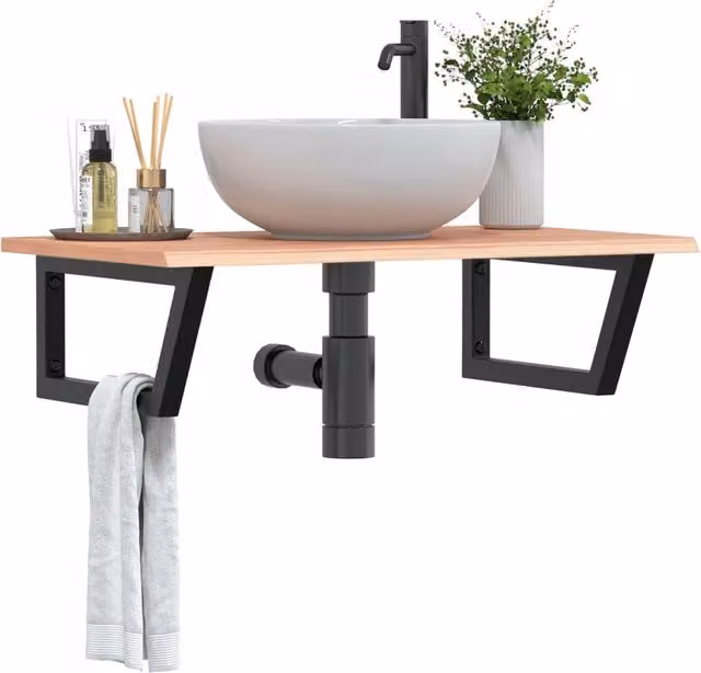 Ripiano a parete per lavabo vidaXL in acciaio e rovere color marrone e nero